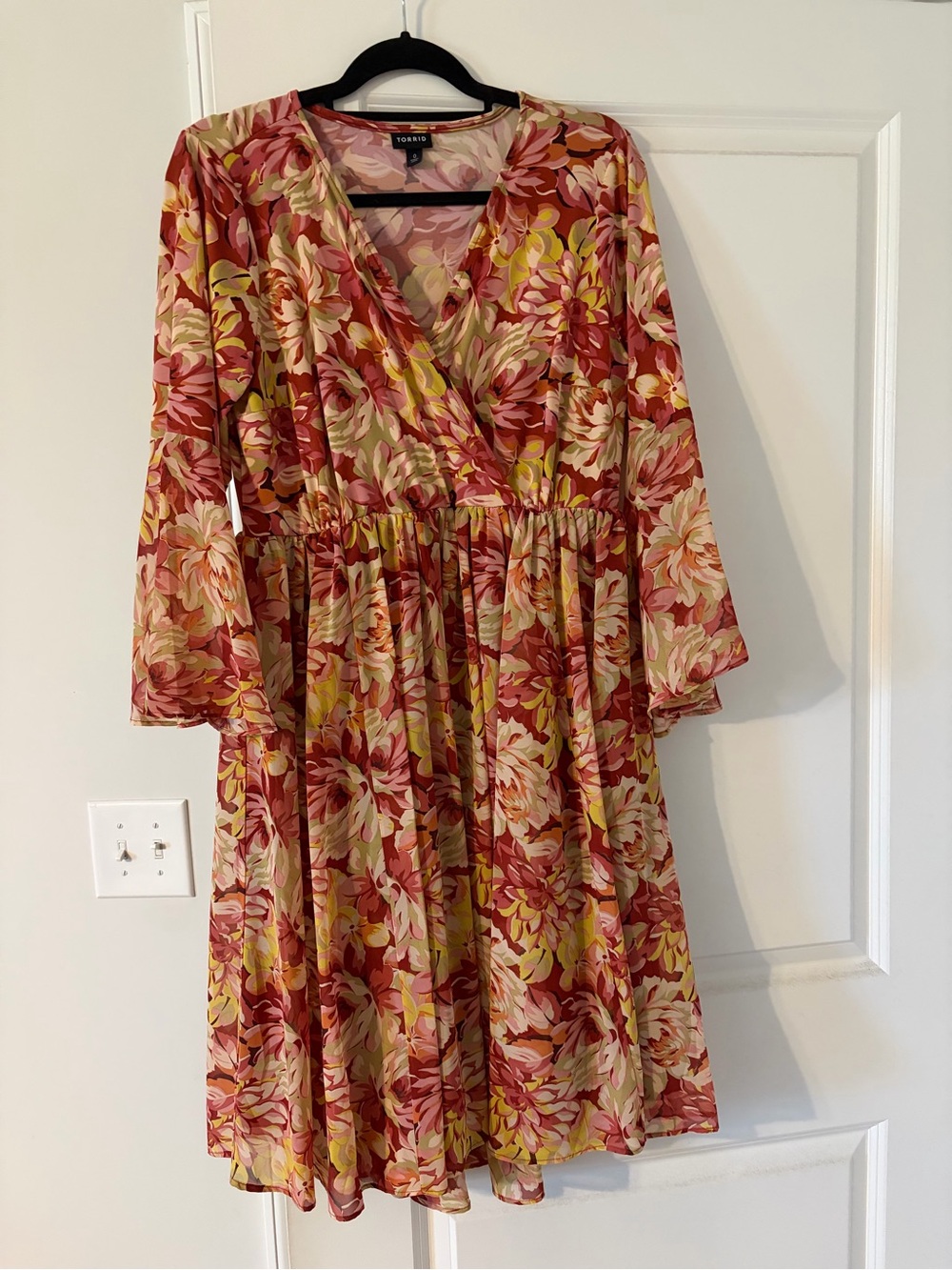 torrid Floral Wrap Midi Dress in Coral, Yellow & Cream